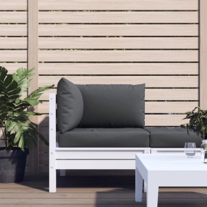 Anthrazitfarbene vidaXL Palettenkissen aus Oxford-Gewebe auf weißem Outdoor-Sofa. 3-tlg. Set für Garten & Terrasse.