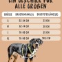 Größenübersicht Rudelkönig Hundegeschirr Bella, gepolstertes Brustgeschirr Größe S, mit Hund.