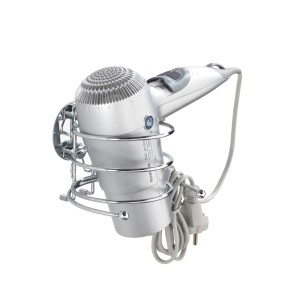 Wenko Föhnhalter Turbo-Loc, chromfarbener Stahl, mit Fön und Kabel.
