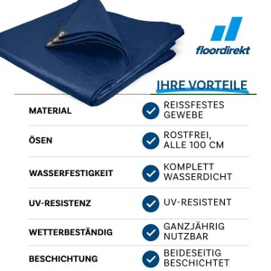 Blaue Karat Abdeckplane 3x4m, wasserdicht, mit Ösen. Schutzplane für Garten, Camping & mehr.