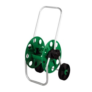 Grüner CMI Schlauchwagen aus Kunststoff mit Aluminiumrahmen und schwarzen Rädern.