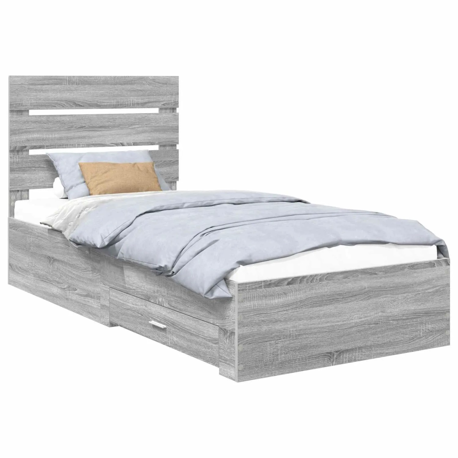 vidaXL Bettrahmen Graue Sonoma und Silber 75 x 190 cm Holzwerkstoff 3412032