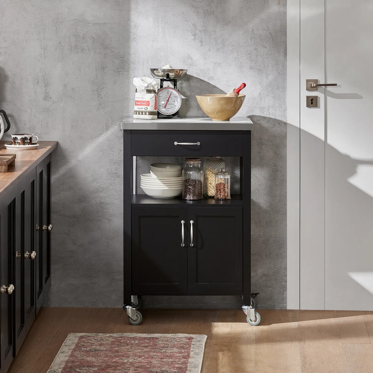 SoBuy Servierwagen FKW22-SCH mit Edelstahl Arbeitsplatte Holz 60 x 92 x 45 cm kaufen bei OBI