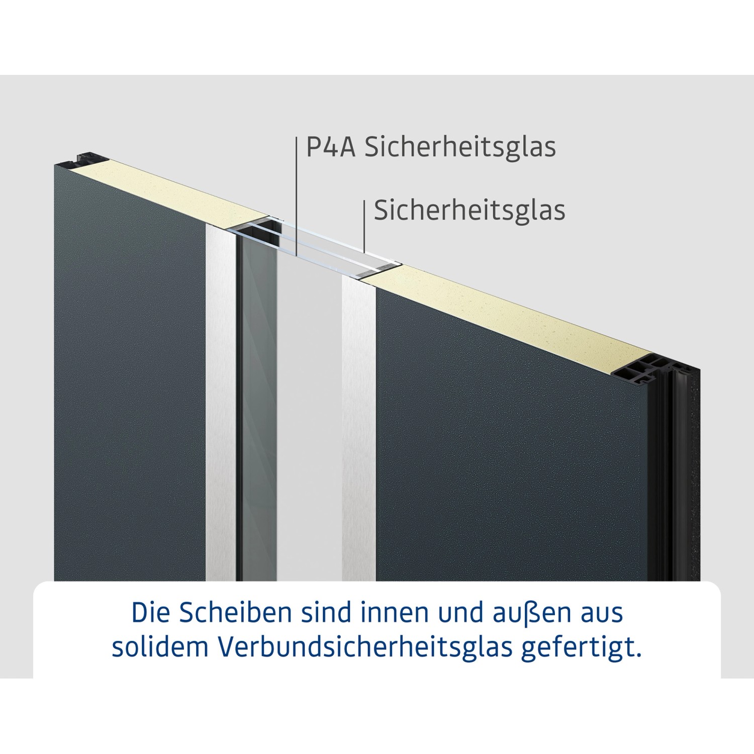 Detailaufnahme EcoStar Haustür Isopro Secur: Mehrschichtiger Aufbau mit Sicherheitsglas.