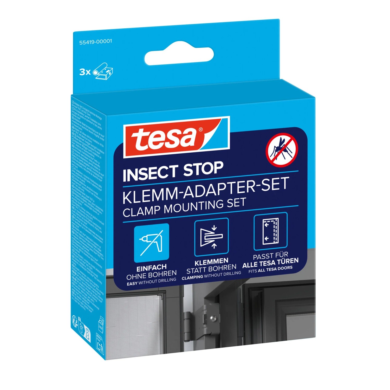 tesa Insect Stop Klemm-Adapter-Set anthrazit für Insektenschutzrahmen, zur Montage ohne Bohren.