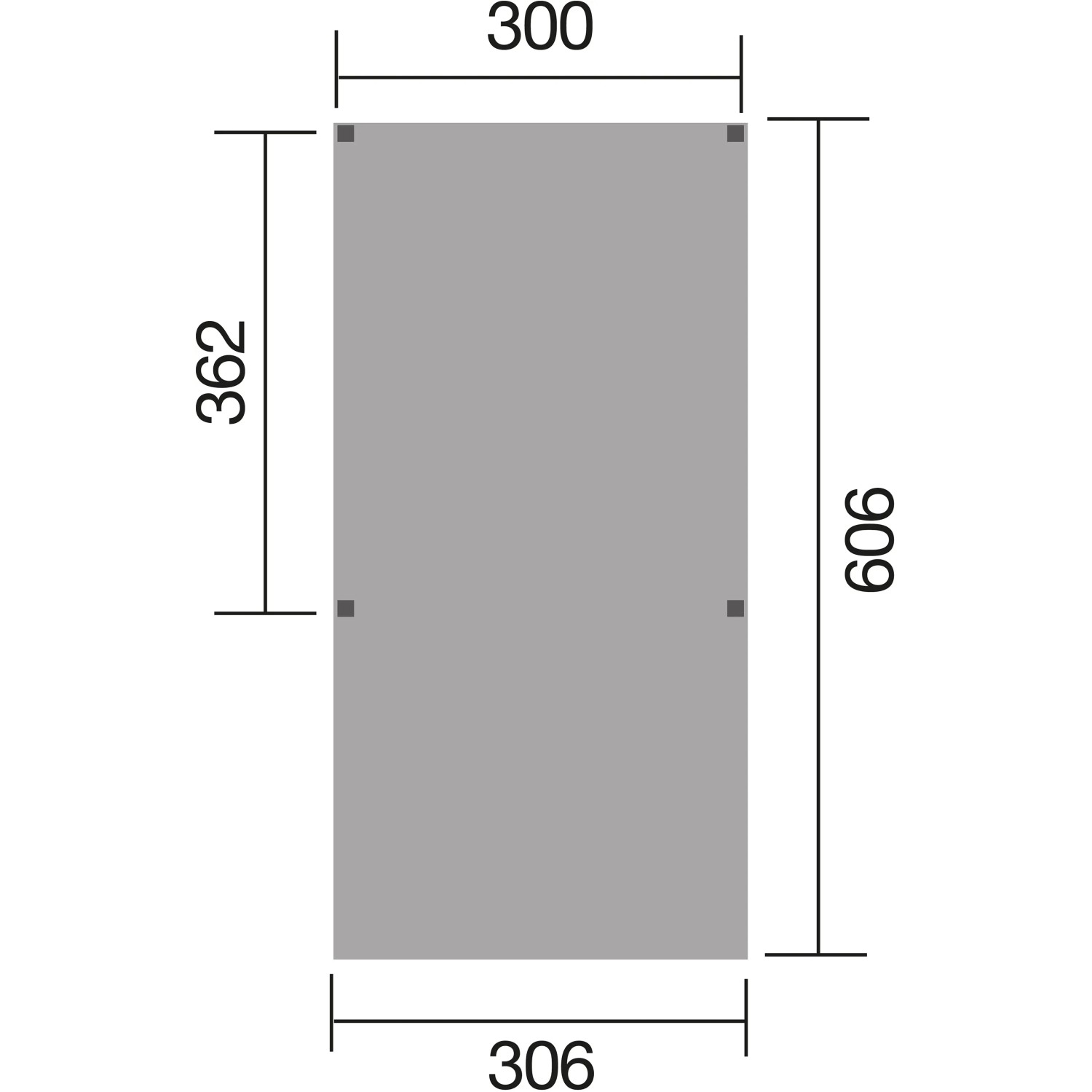 Skizze Weka Y-Einzelcarport Mugello: Maße 300/306 x 362/606 cm, Kesseldruckimprägniert.