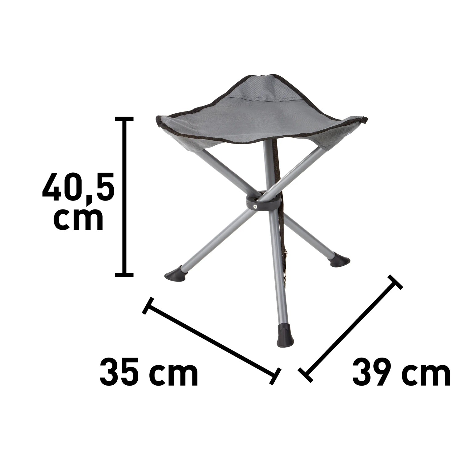 Faltbarer Campinghocker Palmelo in Hellgrau mit Stahlgestell und Polyester-Sitzfläche.