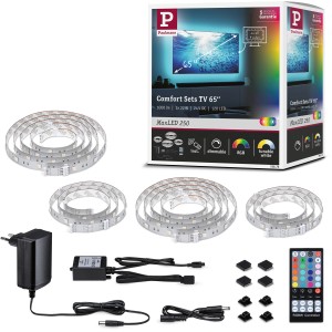 Paulmann MaxLED 250 TV Comfort Set für 65 Zoll Fernseher mit LED Streifen, Netzteil und Fernbedienung.