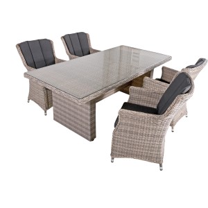 Graues 5-teiliges Gartenmöbel-Set Dijon von Garden Pleasure mit Tisch und Sesseln.