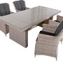 Graues 5-teiliges Gartenmöbel-Set Dijon von Garden Pleasure mit Tisch und Sesseln.