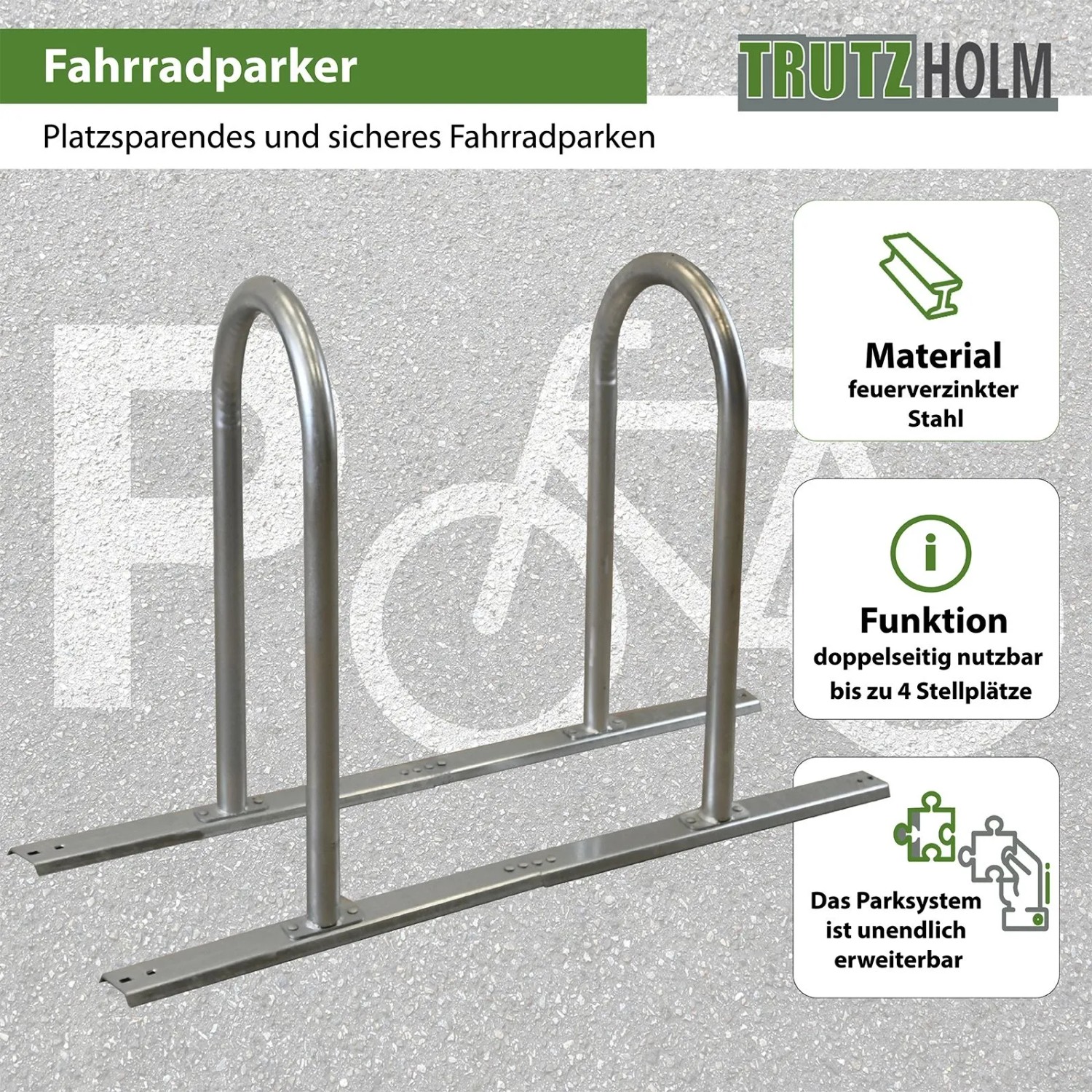 TRUTZHOLM Fahrradanlehnbügel 140 x 88 cm Stahl Feuerverzinkt Durchmesser 50 mm Typ U