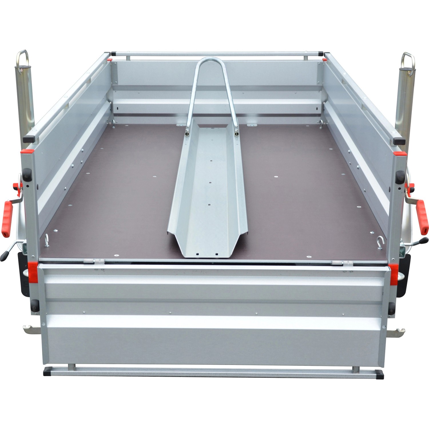 Stema Motorradtransportset für Autoanhänger, bestehend aus Standschiene, Bügel und Auffahrschiene.