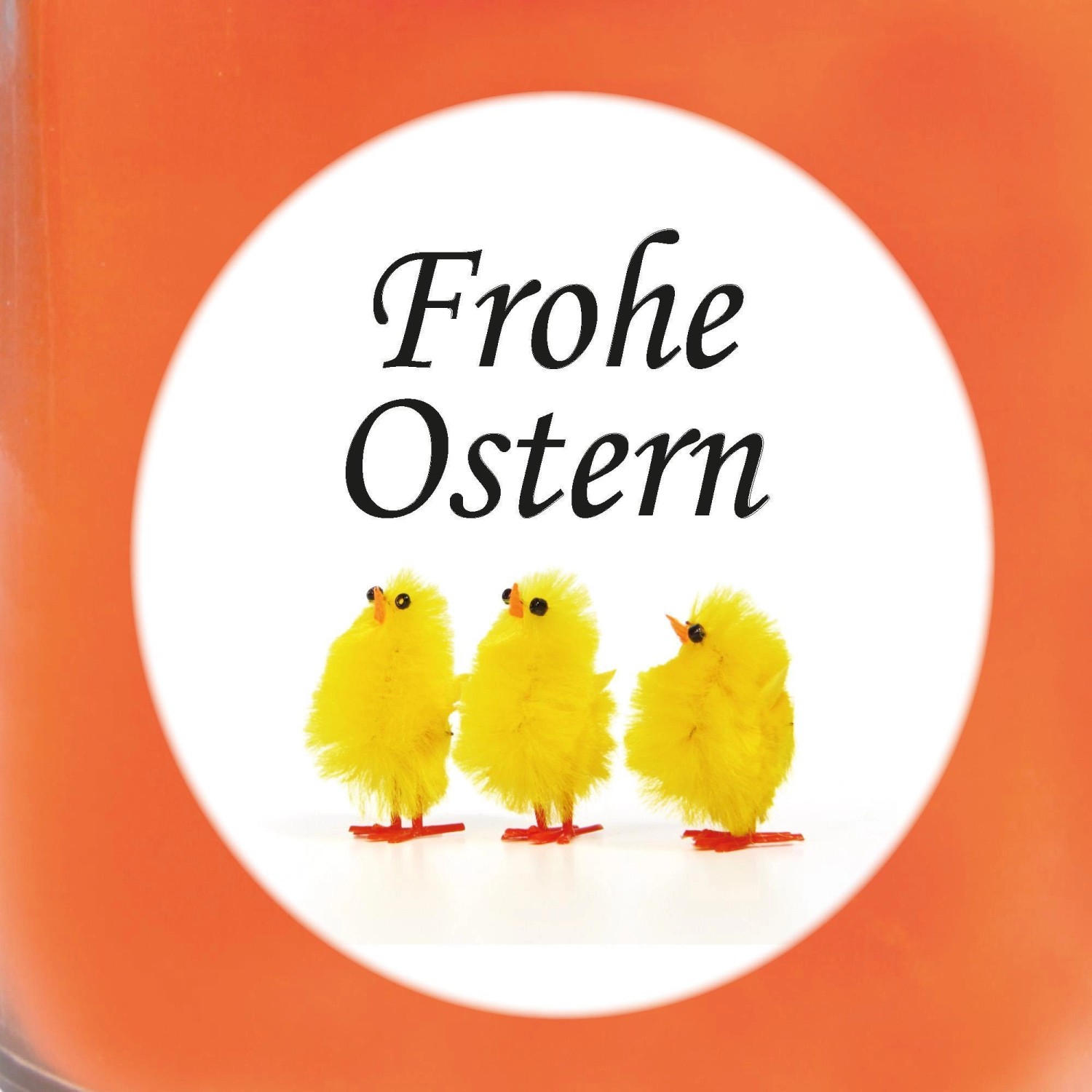 HS Candle Duftkerze Frohe Ostern mit Küken Motiv und Honigmelonen Duft, Ø9cm.