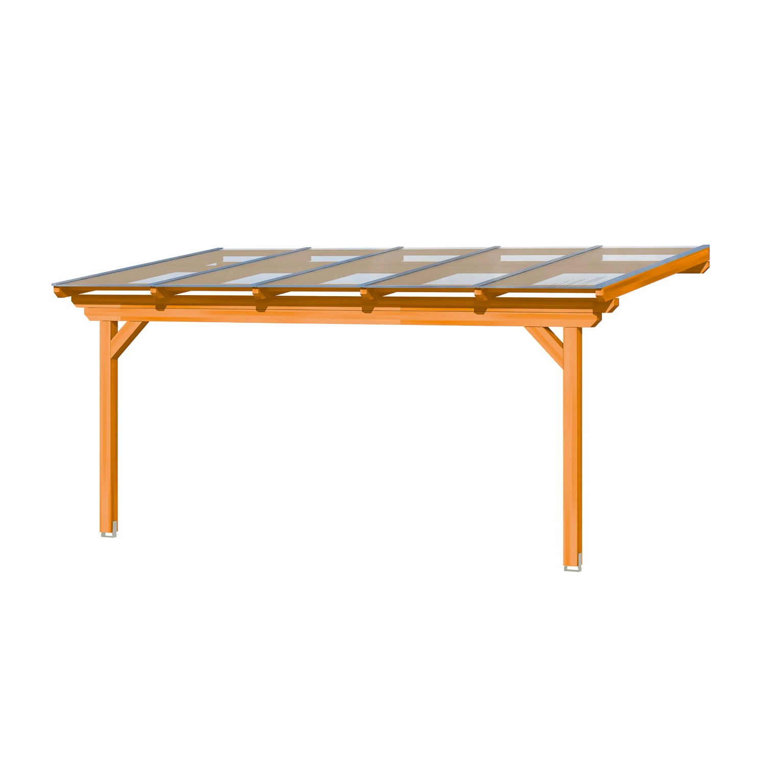 Skan Holz Terrassenüberdachung Ancona, Leimholz Eiche hell mit Polycarbonat-Doppelstegplatten.