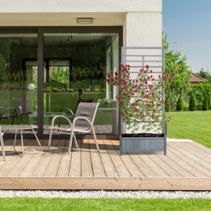 Relaxdays Pflanzkasten mit Spalierwand Tannenholz Metall Kunststoff Grau Rankhilfe Sichtschutz 171 cm x 71,5 cm x 32 cm 6 kg