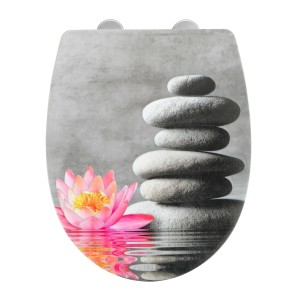 Wenko WC-Sitz Water Lily mit Relief: Thermoplast WC-Deckel mit Lotusblüte und Steinturm Motiv.