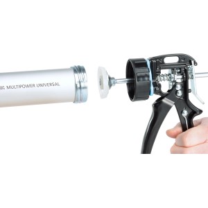 Heytec Profi-Kartuschenpistole Multipower Universal mit Aluminiumgehäuse und Hand.