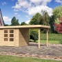 Karibu Holz-Gartenhaus Boras mit Flachdach und Anbau, unbehandelt.
