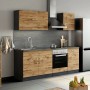 Moderne Küchenzeile Sorrento 210 cm in Wotaneiche-Grafit mit E-Geräten und Spüle.