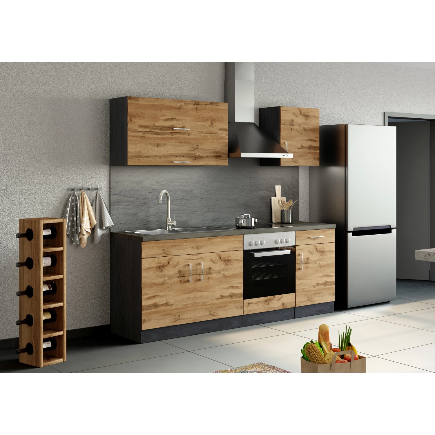 Held Möbel Küchenzeile Sorrento 210 OBI bei cm kaufen Wotaneiche-Grafit