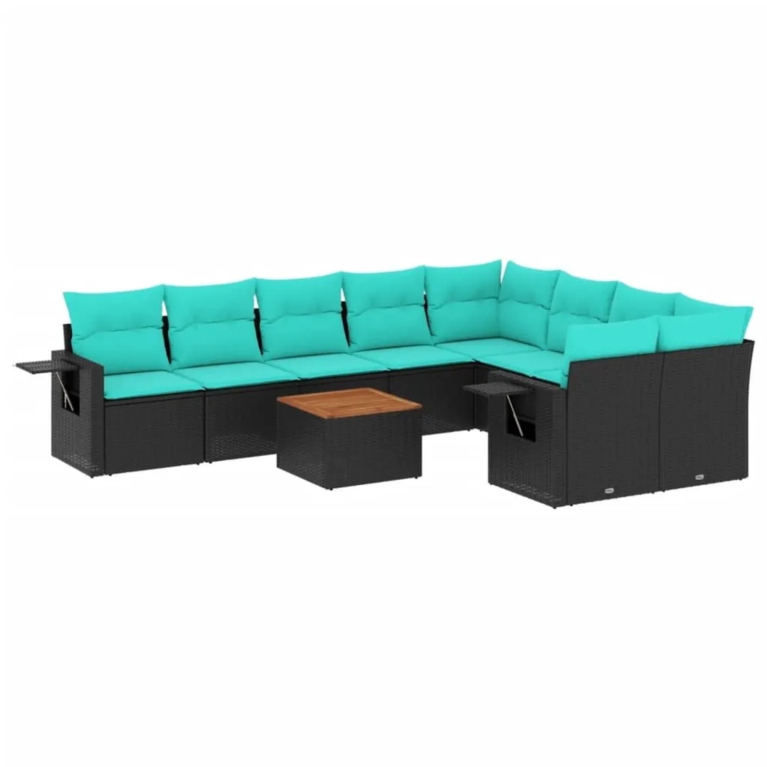 vidaXL 10-Tlg Gartensofa-Set mit Kissen Schwarzes Polyrattan 3224720