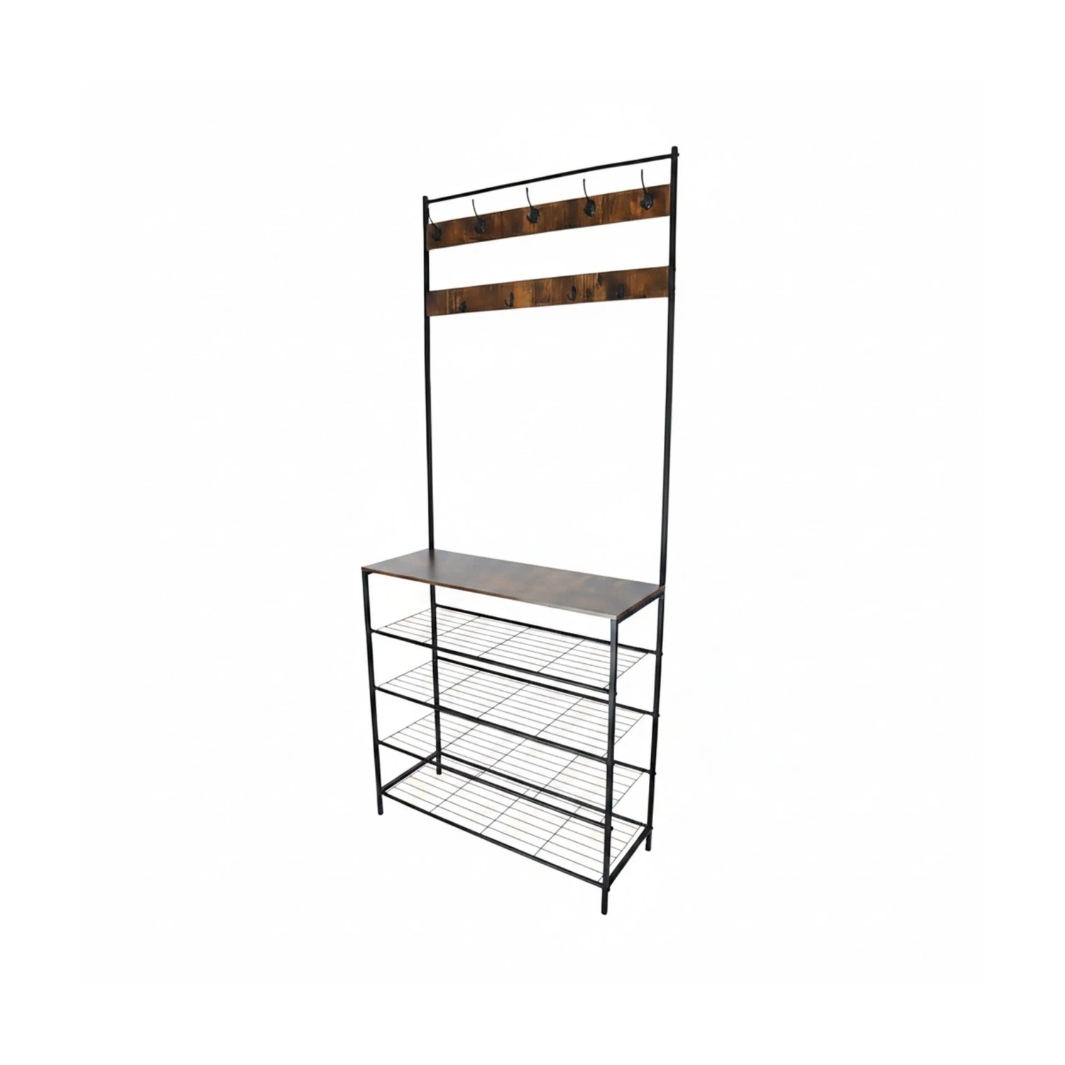 Relaxdays Garderobenständer mit Schuhregal Eisen MDF Schwarz Dunkelbraun Freistehend 190 cm x 80 cm x 30 cm 6,9 kg