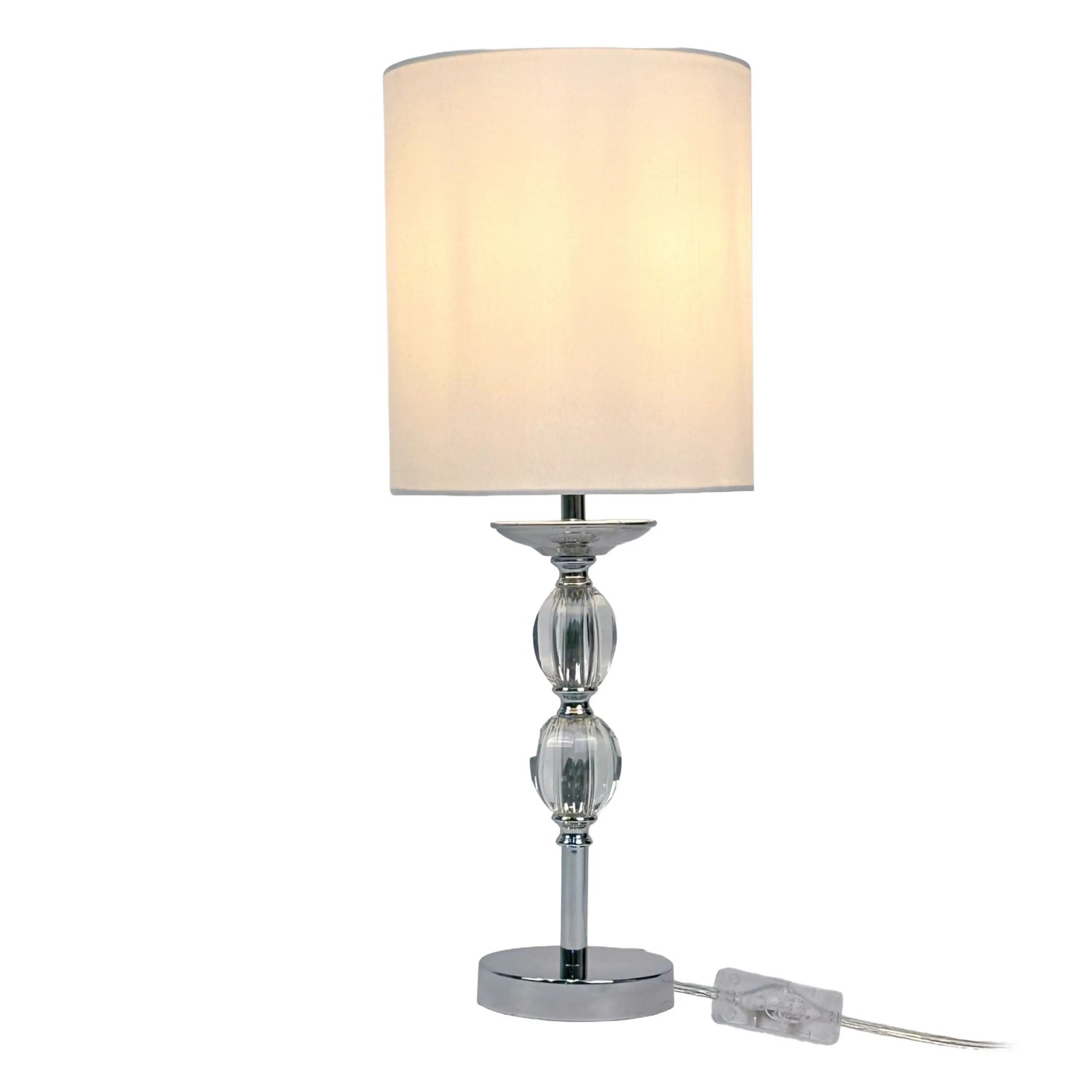 Relaxdays Tischlampe Glas Weiß Kristalloptik mit Stoffschirm 50 cm x 18,5 cm