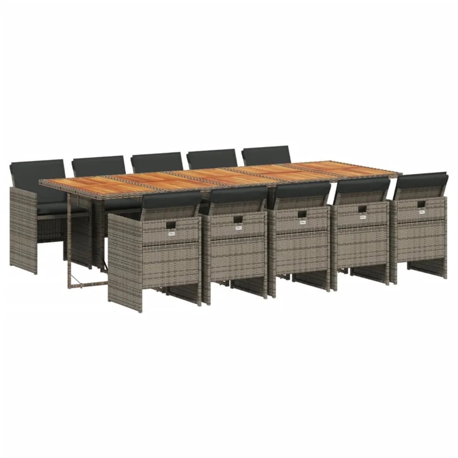 vidaXL 11-Tlg Garten-Essgruppe mit Kissen Grau Poly Rattan 3277705