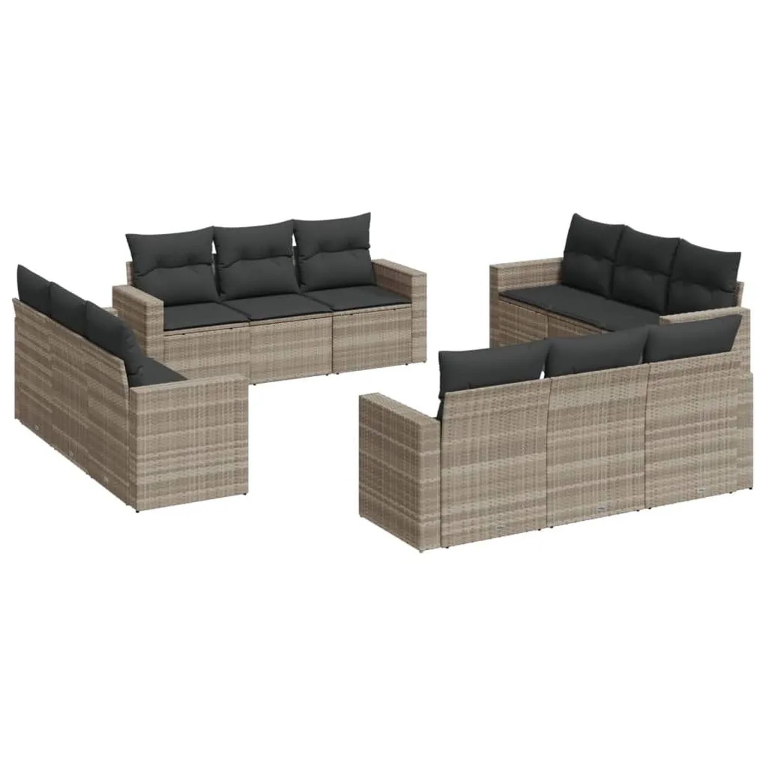 vidaXL 12-Tlg Garten-Sofagarnitur mit Kissen Hellgrau Poly Rattan 3251109 günstig online kaufen