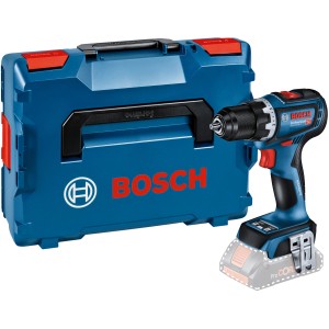 Bosch Professional Akku-Bohrschrauber GSR 18V-90 C mit L-Boxx. Akku-Schrauber und blaue Werkzeugkiste.