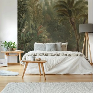 Art for the Home Fototapete Jungle (280x300 cm) im Schlafzimmer mit Dschungelmotiv.