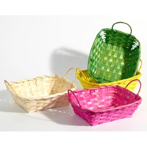 Brauns-Heitmann Bambus-Körbe in Natur, Grün, Gelb und Pink, ca. 21x17x7,5 cm, für Ostern.