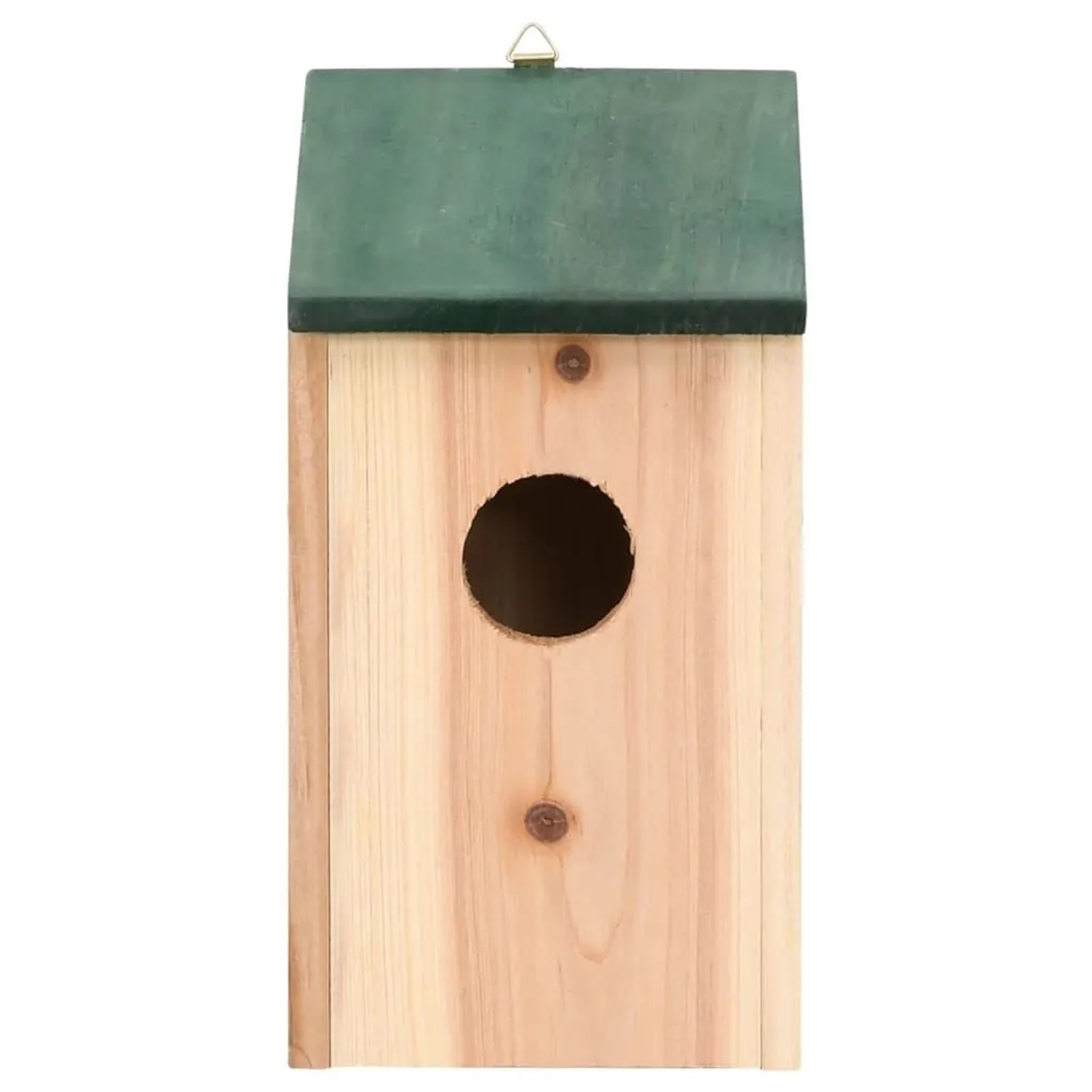 Holz Vogelhaus mit grünem Dach zum Aufhängen, Teil eines 4er Sets Nistkästen.