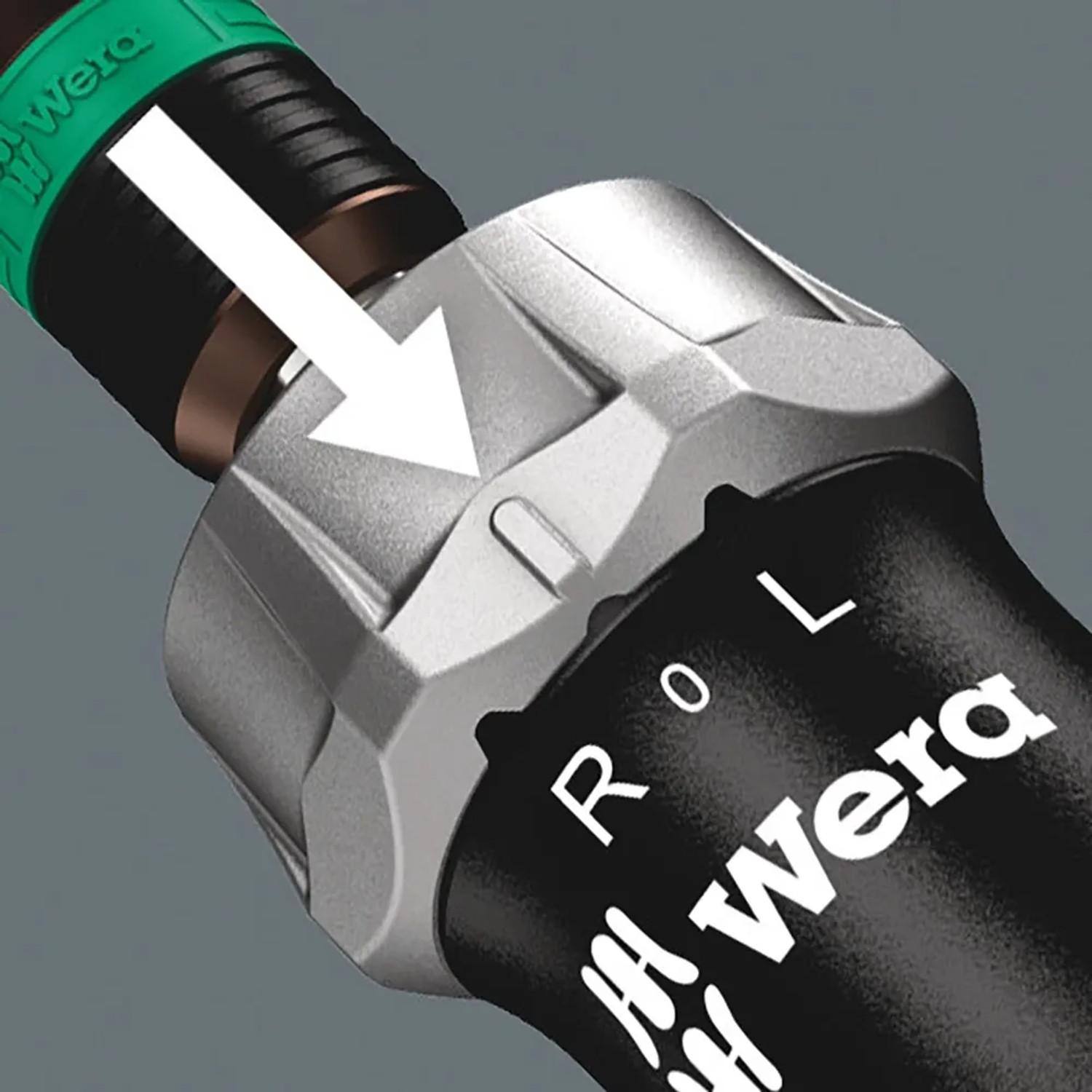Detailaufnahme des Wera Kraftform Kompakt 60 RA Ratschenschraubendrehers mit Funktionsanzeige.
