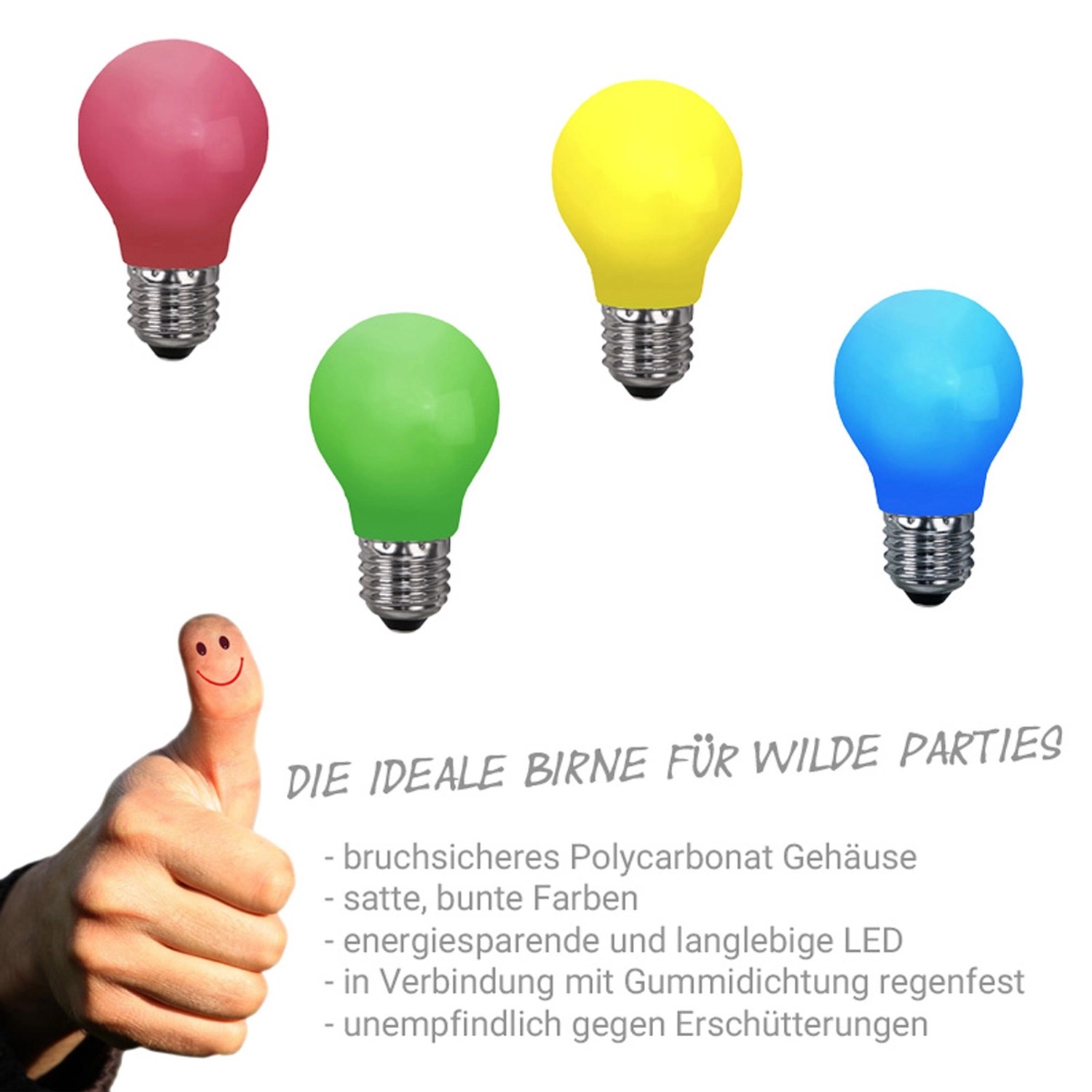 Satisfire Partylichterkette mit bunten LED Tropfenlampen für Biergarten und Außenbereich.