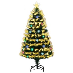 Costway Weihnachtsbaum mit Faseroptik, Schneeflocken und Sternspitze, 120 cm hoch.