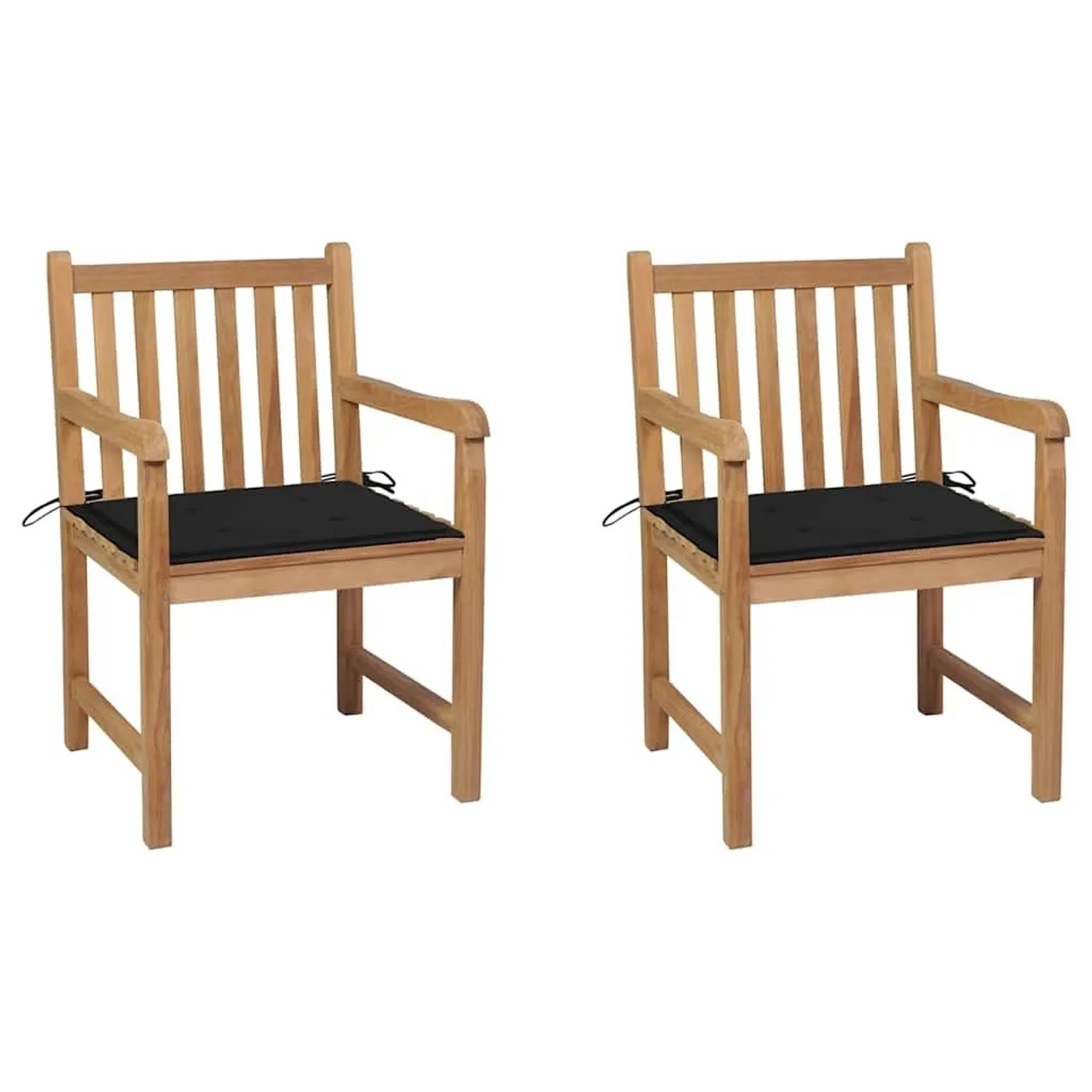 vidaXL Gartenstühle 2 Stk mit Schwarzen Kissen Massivholz Teak 3062737