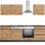 Held Möbel Küchenzeile Turin 240 cm in Wotaneiche-Graphit mit E-Geräten und Dunstabzugshaube.
