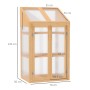 Outsunny Gewächshaus aus Tannenholz, braun, mit Regalen und transparenten Polycarbonat-Platten.