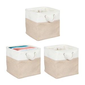 Relaxdays Aufbewahrungskorb Leinen Beige 3er Set 30 cm x 30 cm x 30 cm