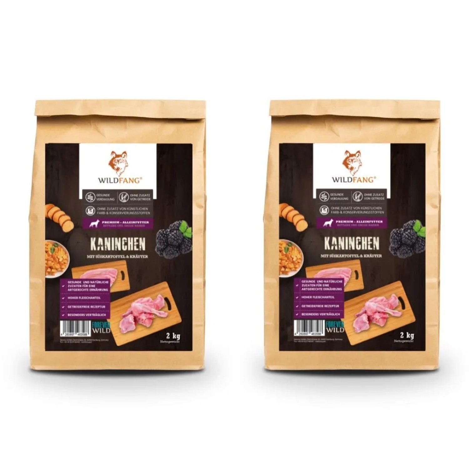 Wildfang Adult Trockenfutter mit Kaninchen Getreidefrei 2 x 6 kg