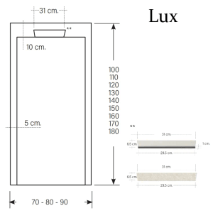 Skizze der Mirlo Mineralguss Duschwanne Lux, Maße: 90x120cm, extra flach.