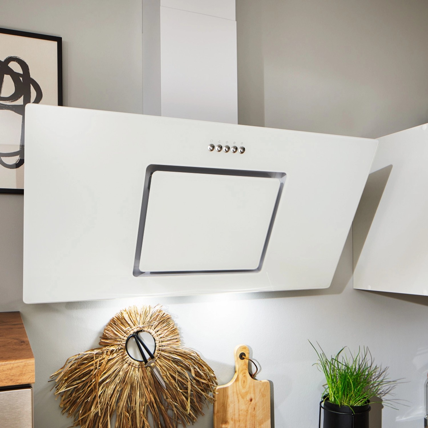 Respekta Dunstabzugshaube CH22010WBZ, 60 cm, weißes Glas, Energieeffizienzklasse B.