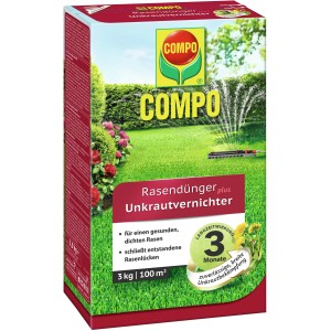 Compo Rasendünger plus Unkrautvernichter, 3 kg für 100 m², Packung.