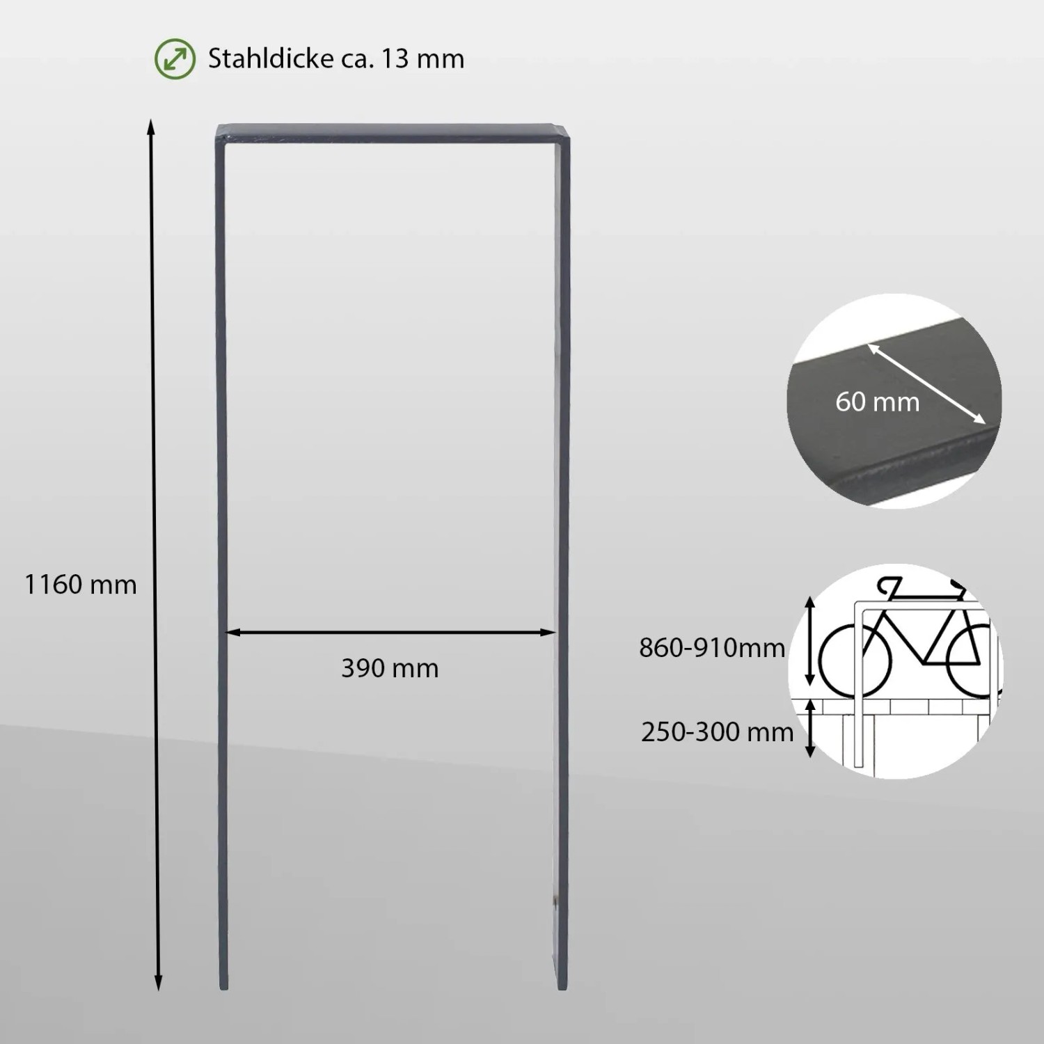 TRUTZHOLM Fahrradanlehnbügel, anthrazit, 119x39cm, Stahl. Fahrradständer zum Einbetonieren für 2 Fahrräder.