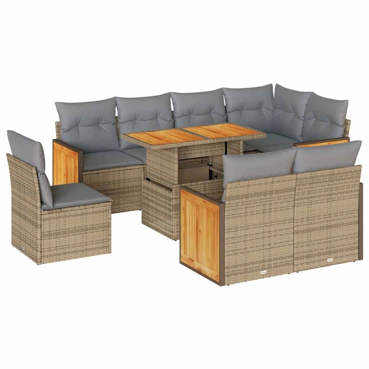 vidaXL 9-Tlg Garten-Sofagarnitur mit Kissen Beige Poly Rattan Akazie 332772 günstig online kaufen