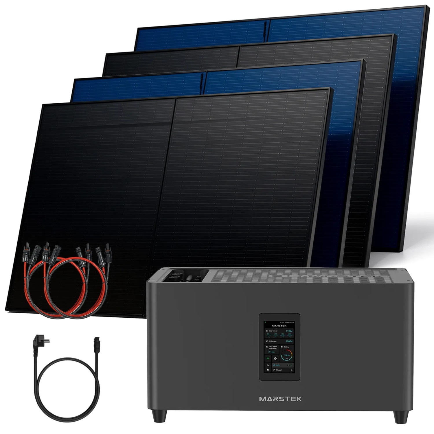 SUNNIVA Balkonkraftwerk 2000W Marstek Jupiter C Plus 2,56 kWh Solarspeicher Wechselrichter inkl Kabel 4x500W Solarmodule Bifazial Fullblack Glas-Glas