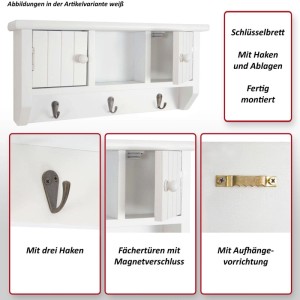 MCW Schlüsselbrett A48 mit Türen Massiv-Holz Shabby Braun
