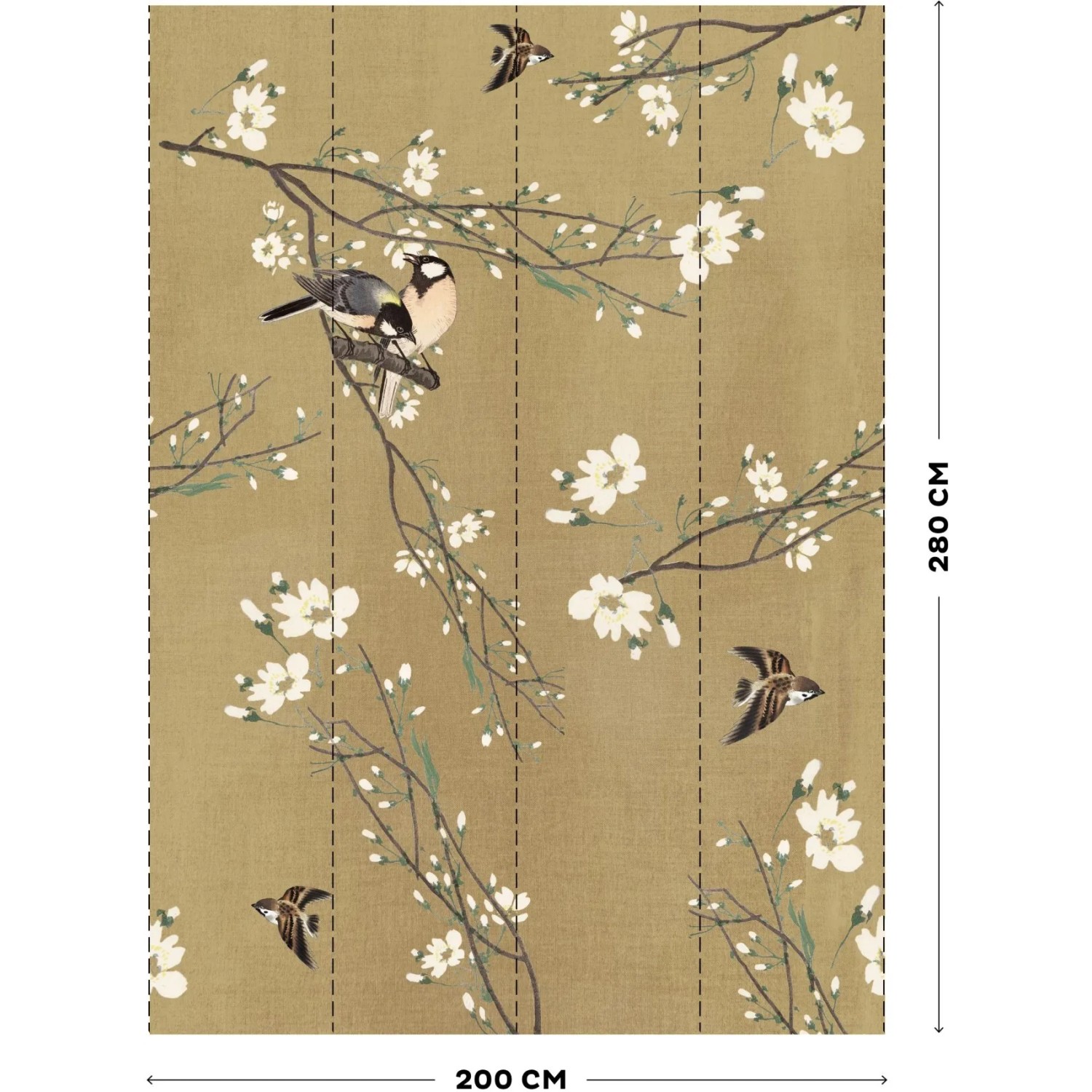 Art for the Home Fototapete Japan, 280x200cm, mit Blütenzweigen und Vögeln.