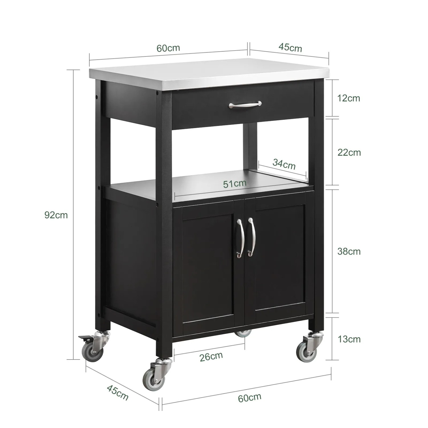 SoBuy Servierwagen FKW22-SCH mit Edelstahl Arbeitsplatte Holz 60 x 92 x 45 cm kaufen bei OBI